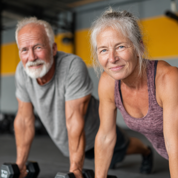 Aktivní senioři cvičící ve skupině